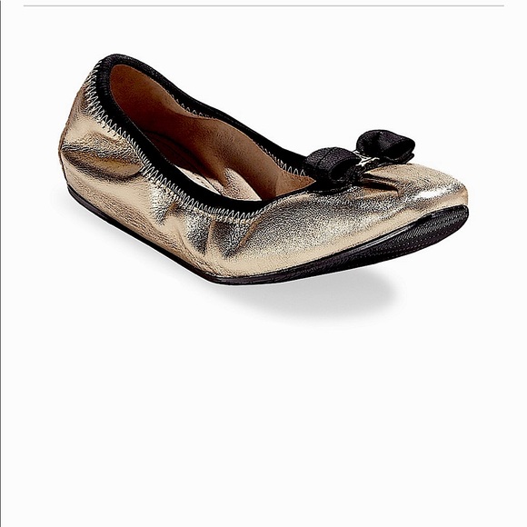Salvatore Ferragamo My Joy Metallic Leather Ballet Flats Shoes Slip On Slides 9 - Picture 3 of 16